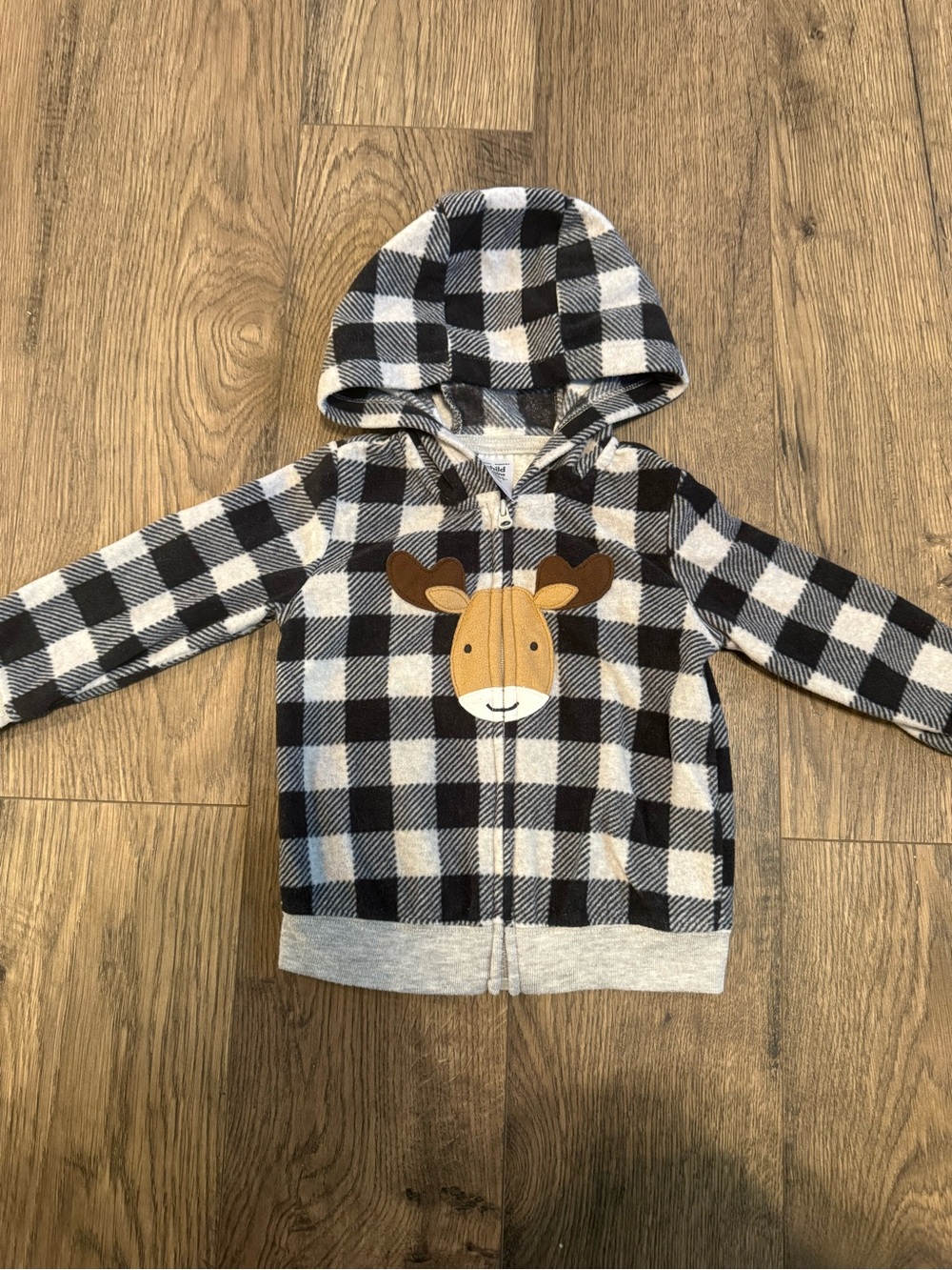 child of mine Black & White Buffalo Plaid Hooded Zip Jacket with Moose Face